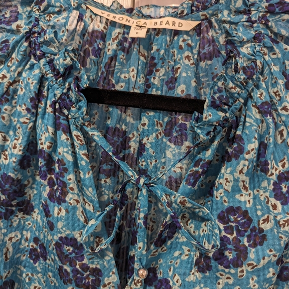 VERONICA BEARD Turquoise Blue Floral Print BECKY Silk Ruffle Ruched Dress - Picture 11 of 16